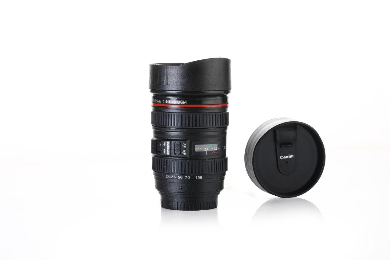 Camera Lens Shaped Coffee Mug Flask with Lid | Unique Drinkware for Photography Lovers