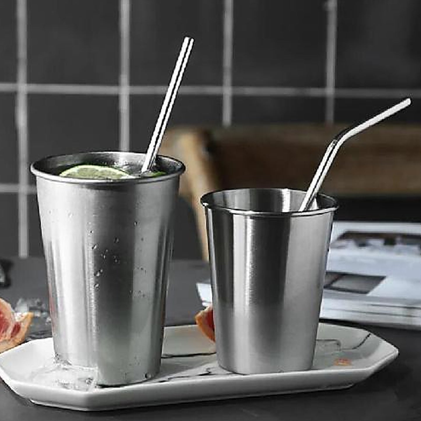 Reusable Stainless Steel Straws Set – 4 PCS Metal Drinking Straws with Travel Case & Cleaning Brush (Eco-Friendly)