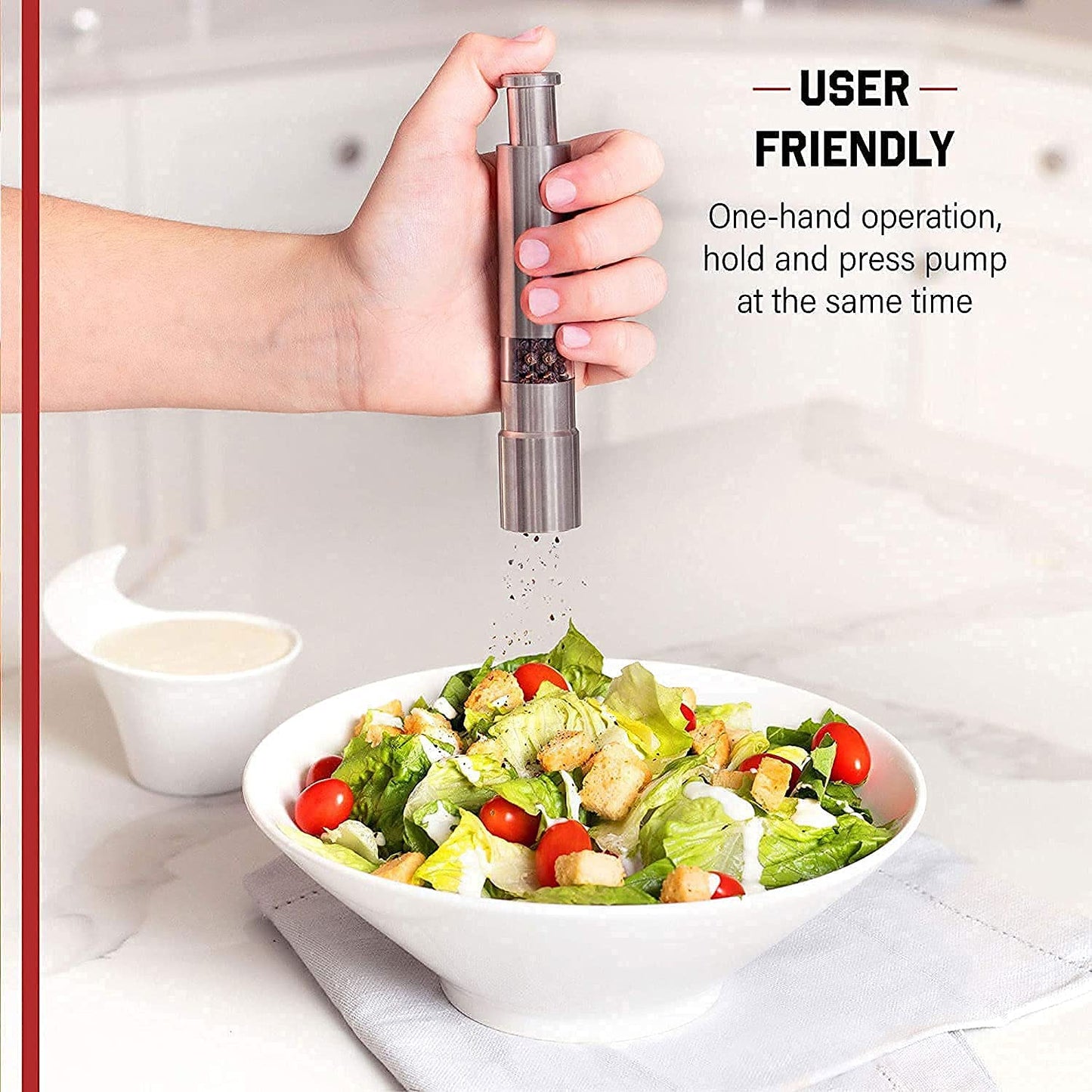Stainless Steel Thumb Presser Salt & Pepper Grinder ā One-Handed Spice Mill