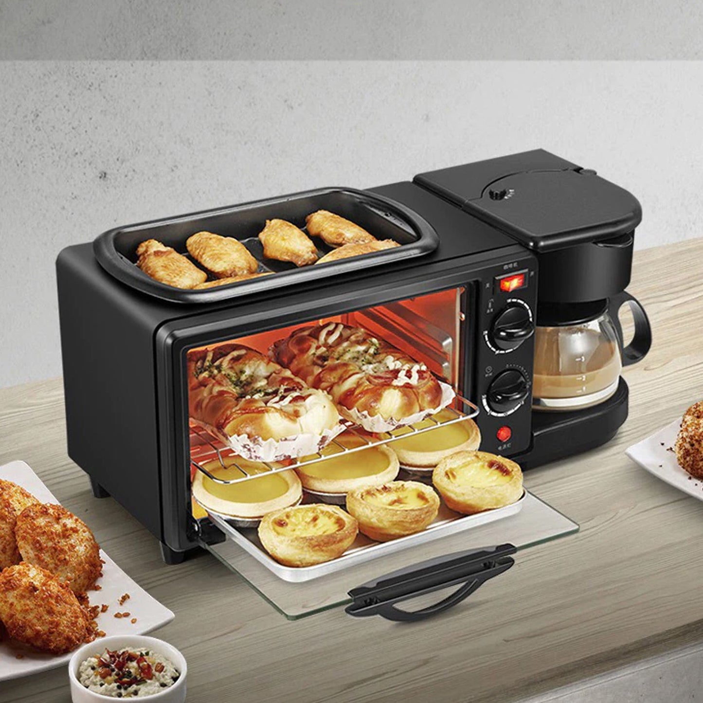 2788 3 In 1 Breakfast Maker Portable Toaster Oven Grill Pan Coffee Maker Full Breakfast Ready At One Go - Chestore