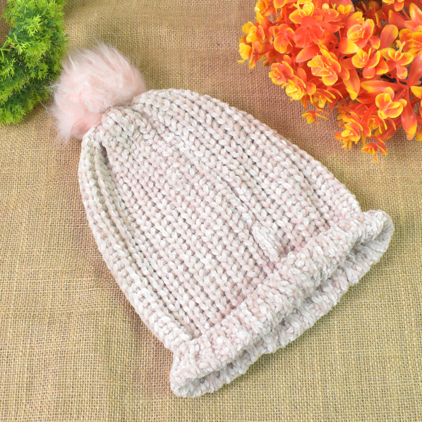 Soft Winter Cap Woolen Inside Fur Beanie Cap (1 Pc Mix Design Color)