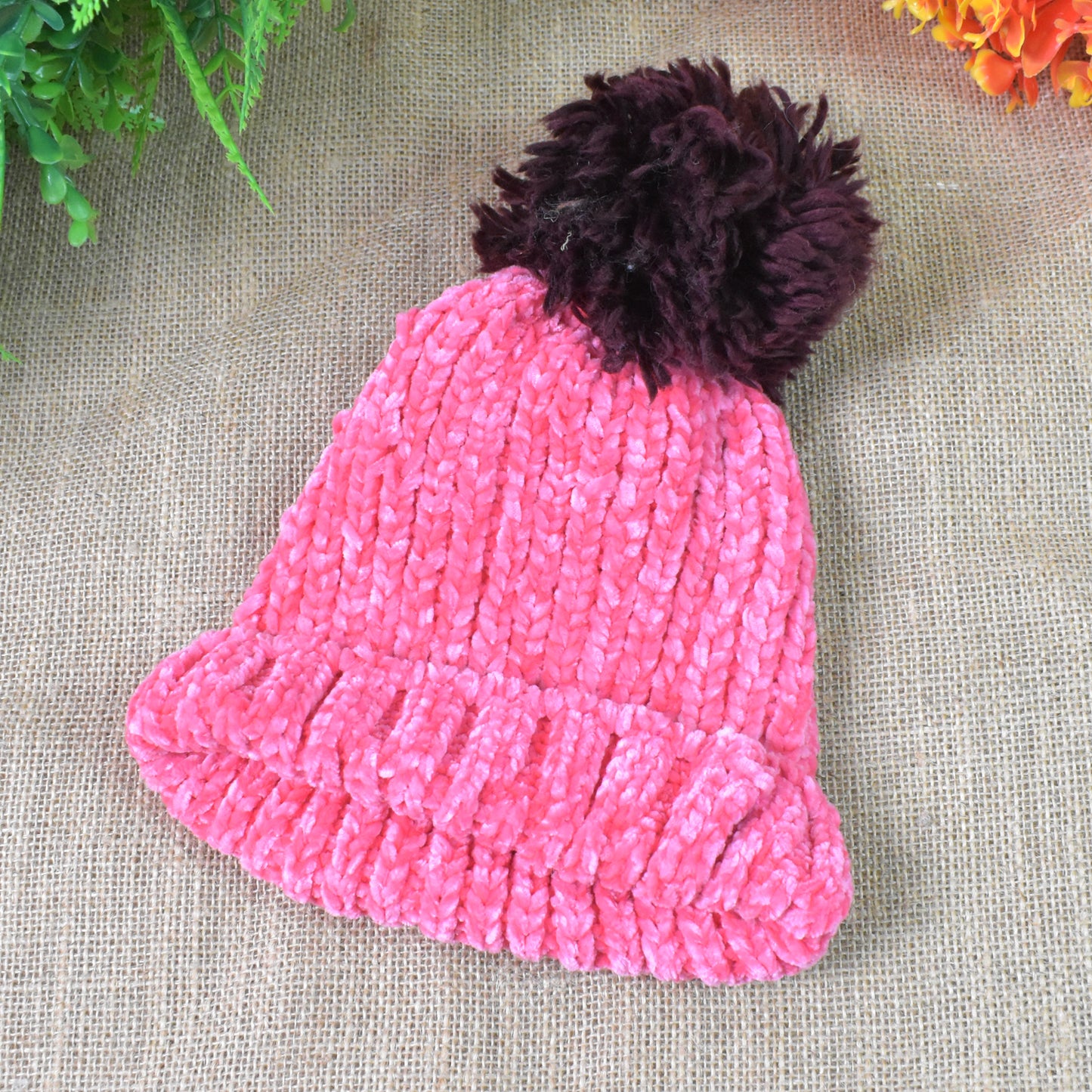 Soft Winter Cap Woolen Inside Fur Beanie Cap (1 Pc Mix Design Color)