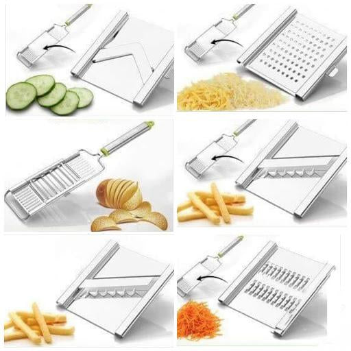 6-in-1 Stainless Steel Kitchen Chopper, Cutter, Slicer & Grater with Handle
