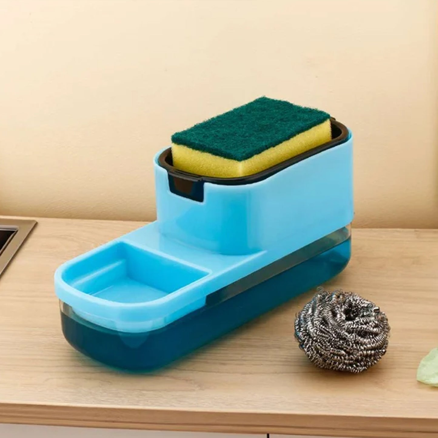 🧽 2-in-1 Dish Soap Dispenser with Sponge Holder – Plastic (1 Set)
