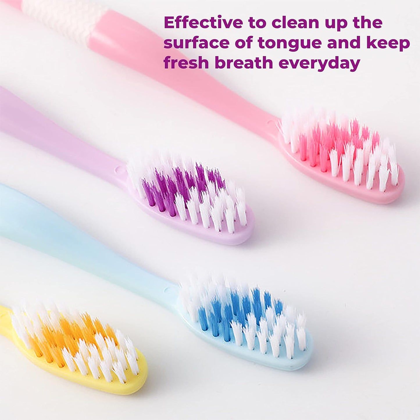2-in-1 Toothbrush with Tongue Scraper – Soft Bristle, Long Handle (8-Piece Set)