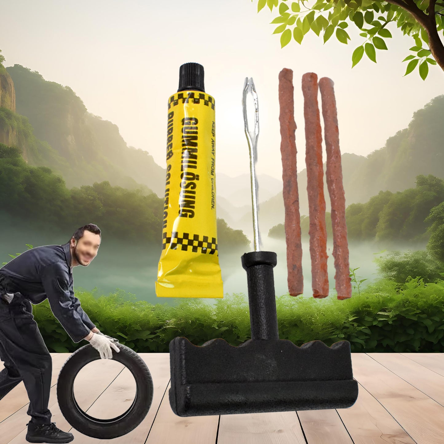 Tyre Puncture Repair Kit – 5-Piece Set with 3 Seal Strips for Emergency Fixes 🛞🛠️🚗