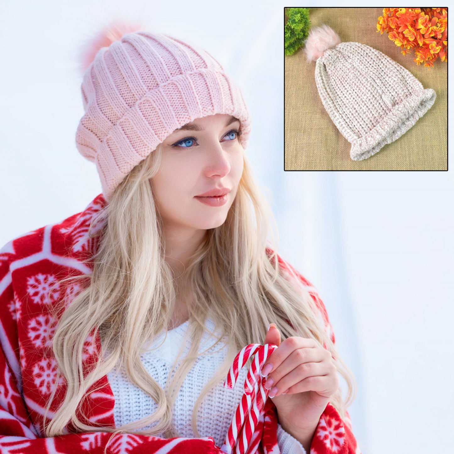 Soft Winter Cap Woolen Inside Fur Beanie Cap (1 Pc Mix Design Color)