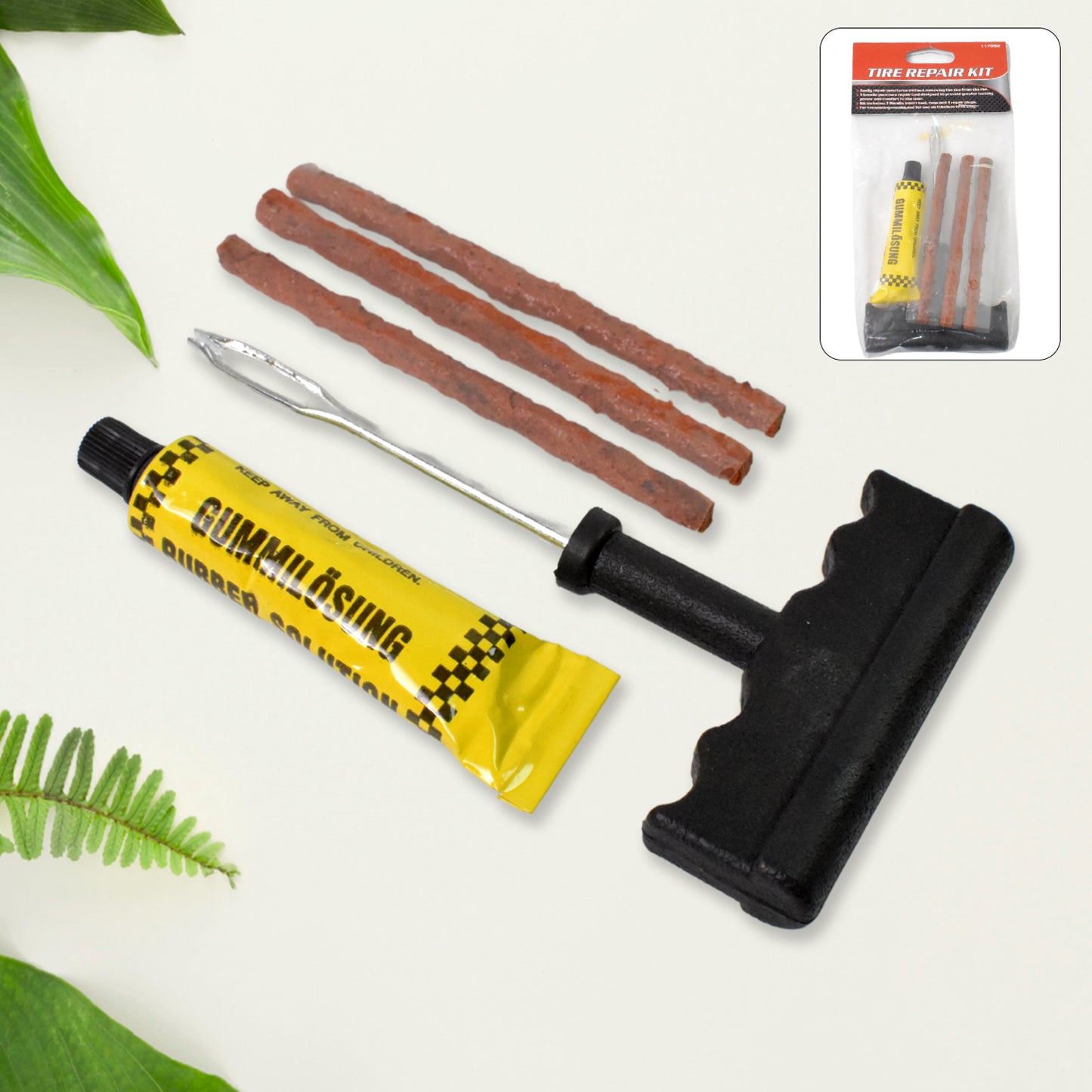 Tyre Puncture Repair Kit – 5-Piece Set with 3 Seal Strips for Emergency Fixes 🛞🛠️🚗