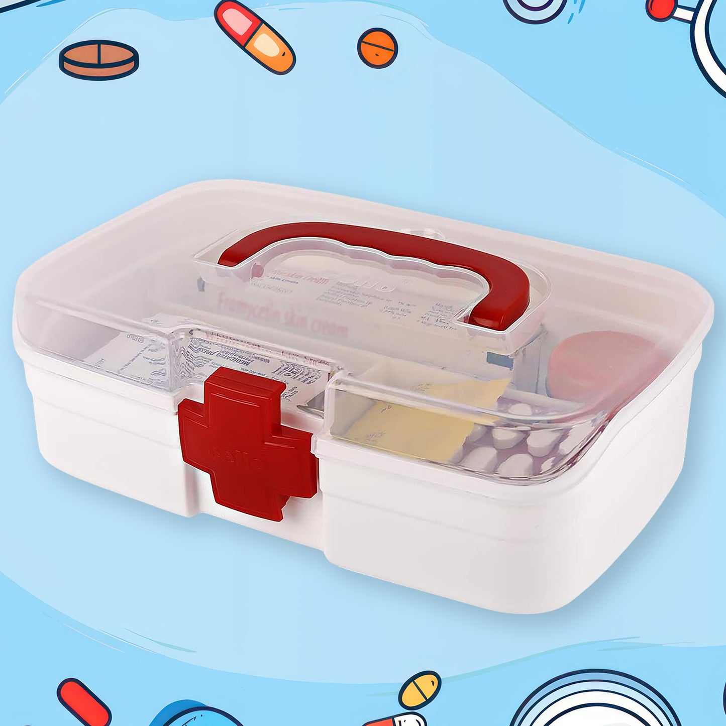 3-Compartment Medical Storage Box – First Aid Organizer with Handle & Detachable Tray
