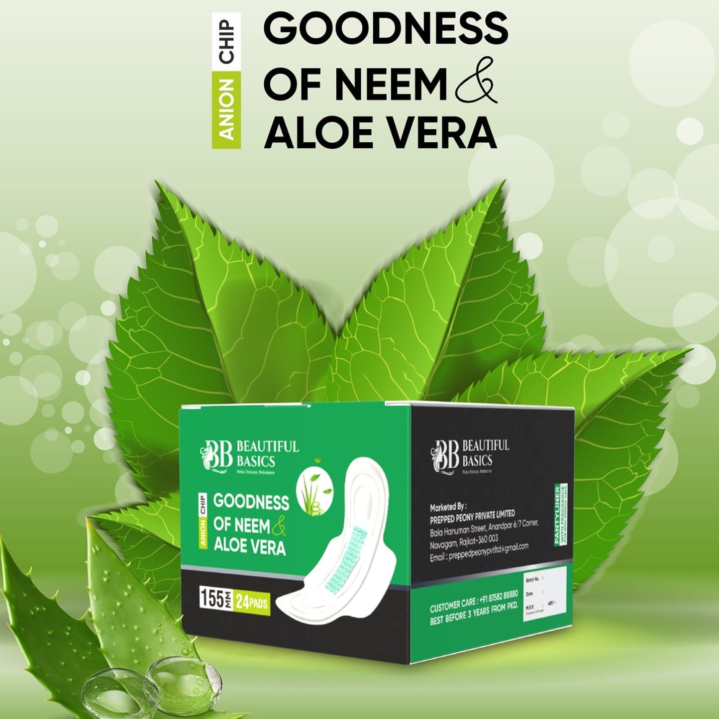 Ultra-Thin Sanitary Pads with Neem & Aloe Vera – 24 Pads, 155mm, Leak-Proof & Antibacterial Protection