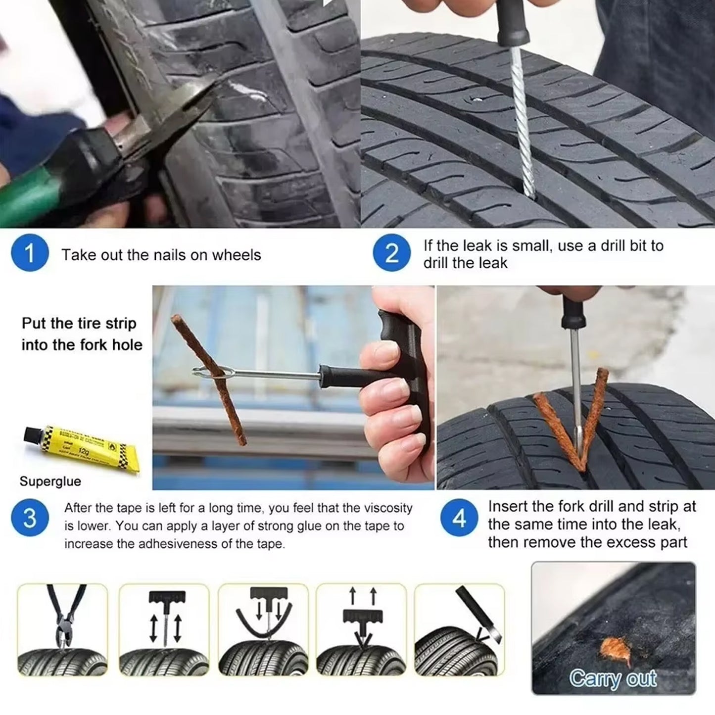Tyre Puncture Repair Kit – 5-Piece Set with 3 Seal Strips for Emergency Fixes 🛞🛠️🚗