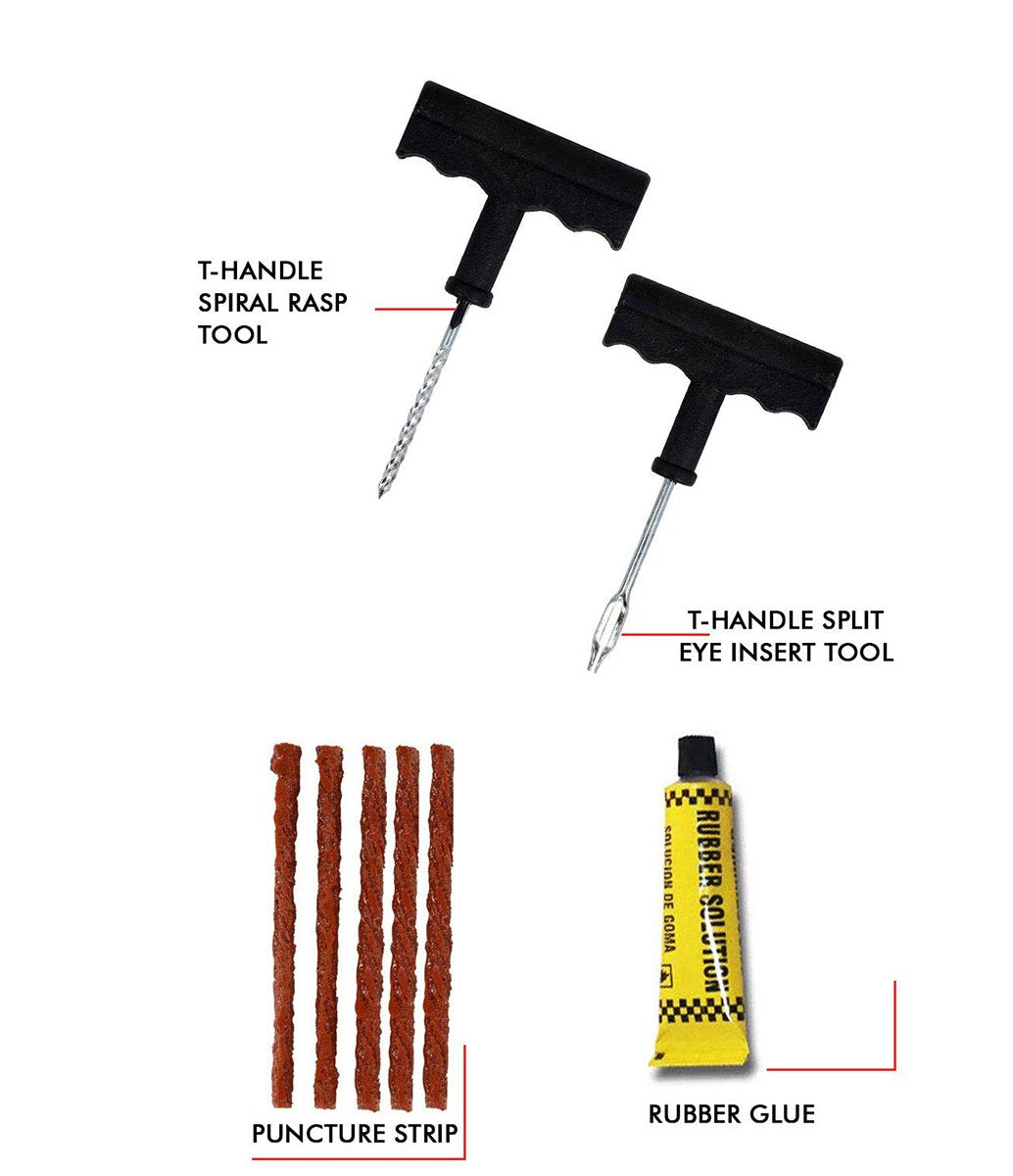 Tubeless Tyre Puncture Repair Kit โ Full Set with Nose Pliers & Rubber Cement