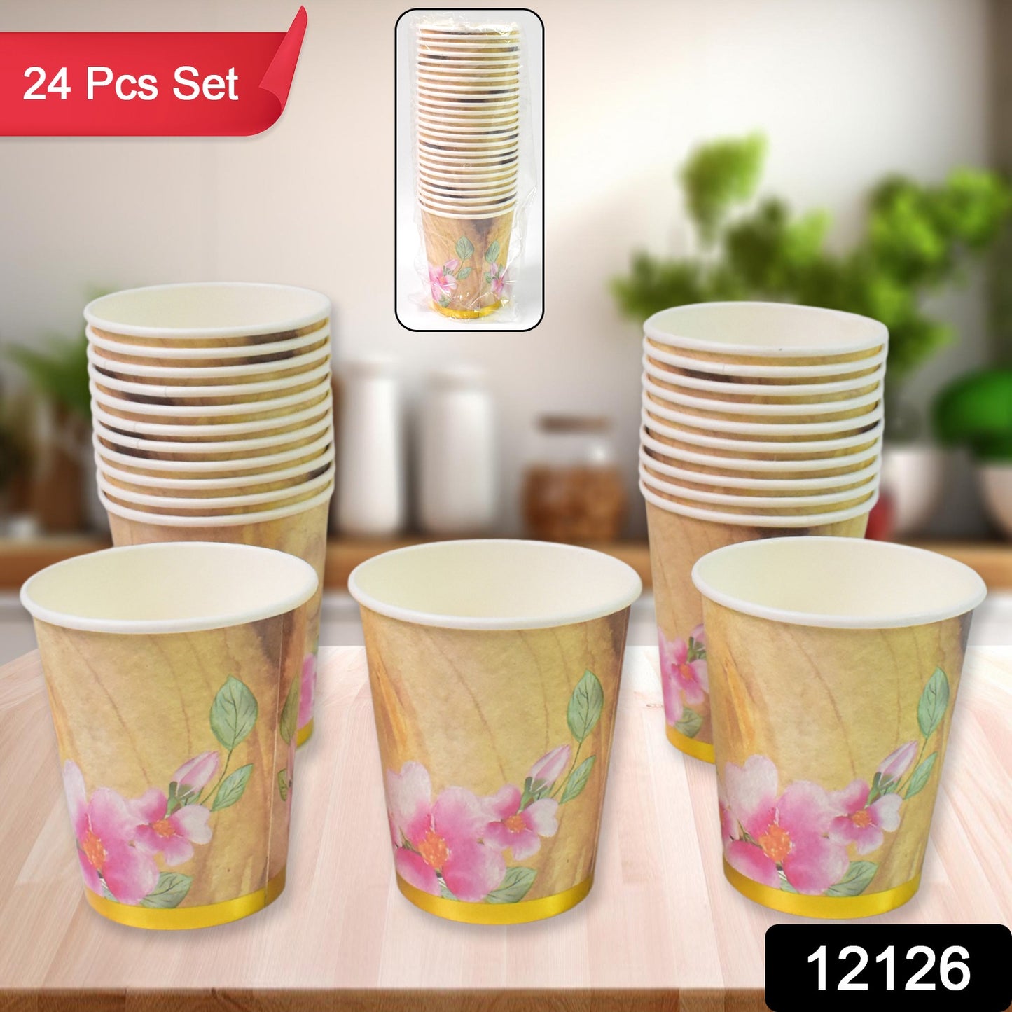 Disposable Paper Cups Disposable Tea Coffee Cups (24 Pcs Set Mix Color Design)
