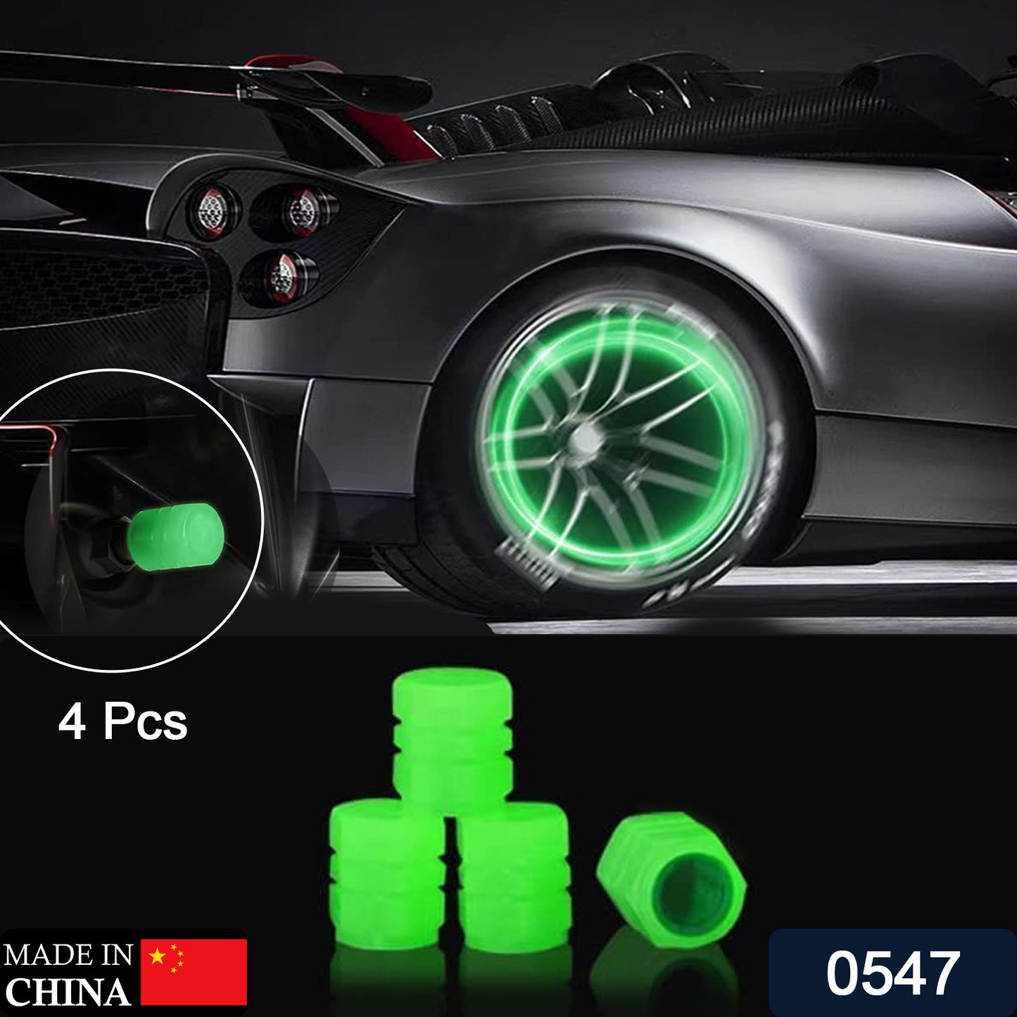 Luminous Tire Valve Caps β Glow-in-the-Dark Car Wheel Air Stem Covers (4 Pcs)