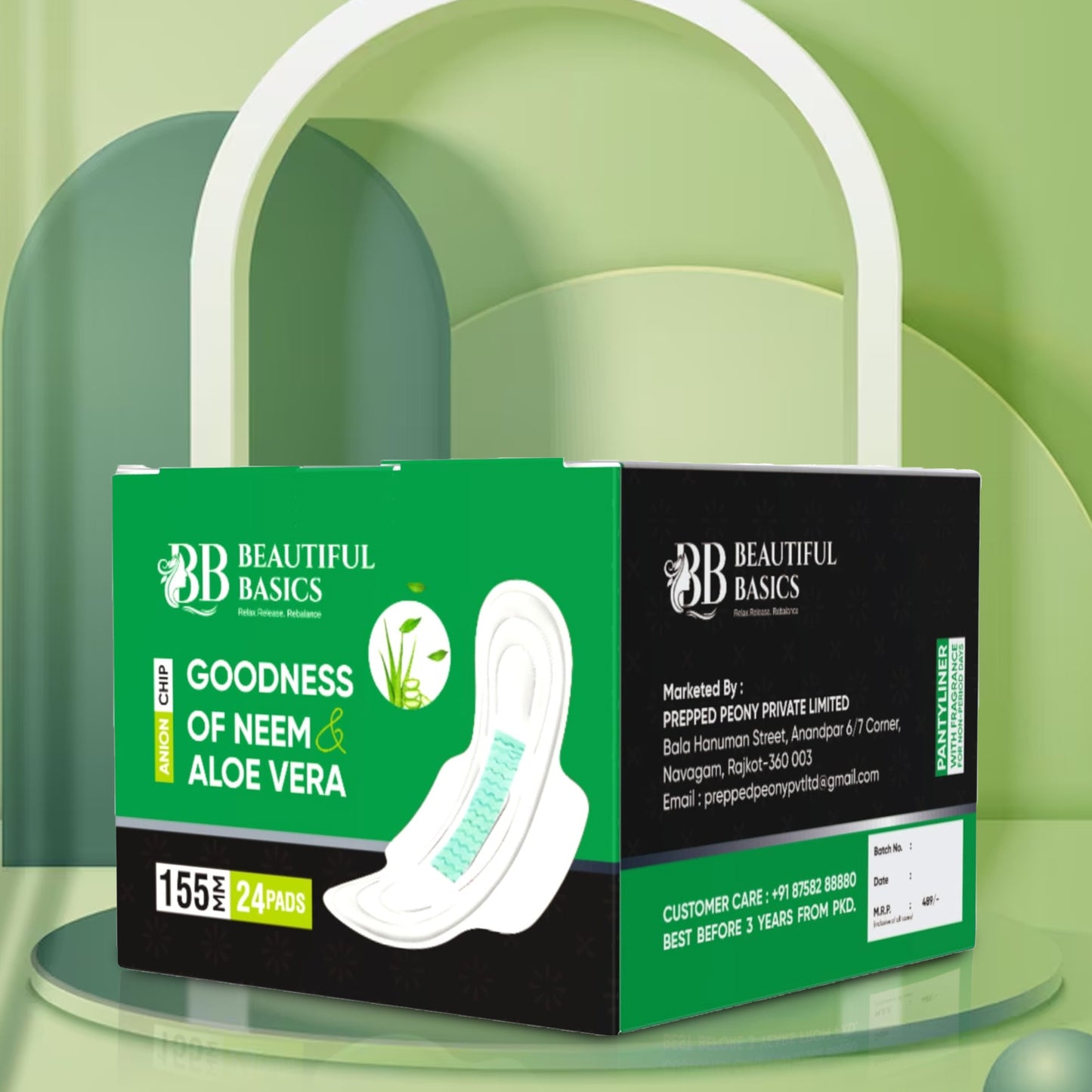 Ultra-Thin Sanitary Pads with Neem & Aloe Vera – 24 Pads, 155mm, Leak-Proof & Antibacterial Protection