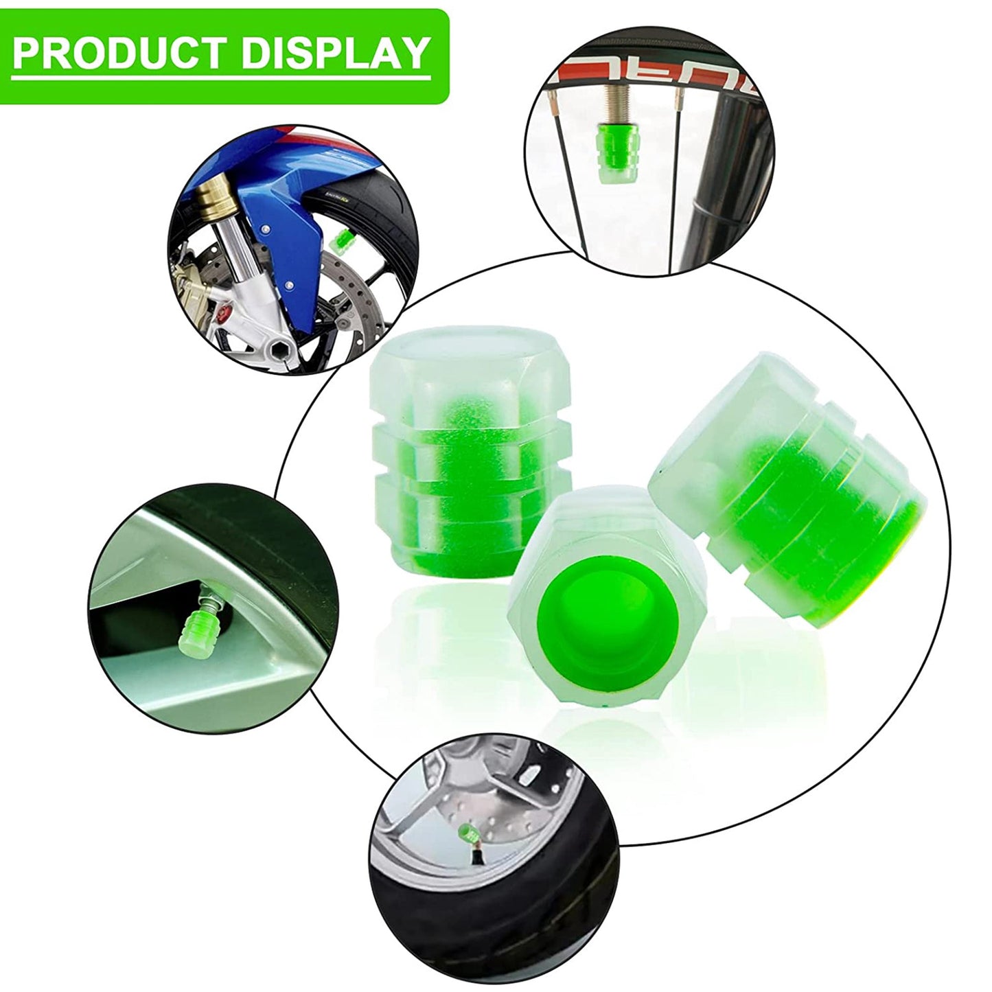 Luminous Tire Valve Caps β Glow-in-the-Dark Car Wheel Air Stem Covers (4 Pcs)