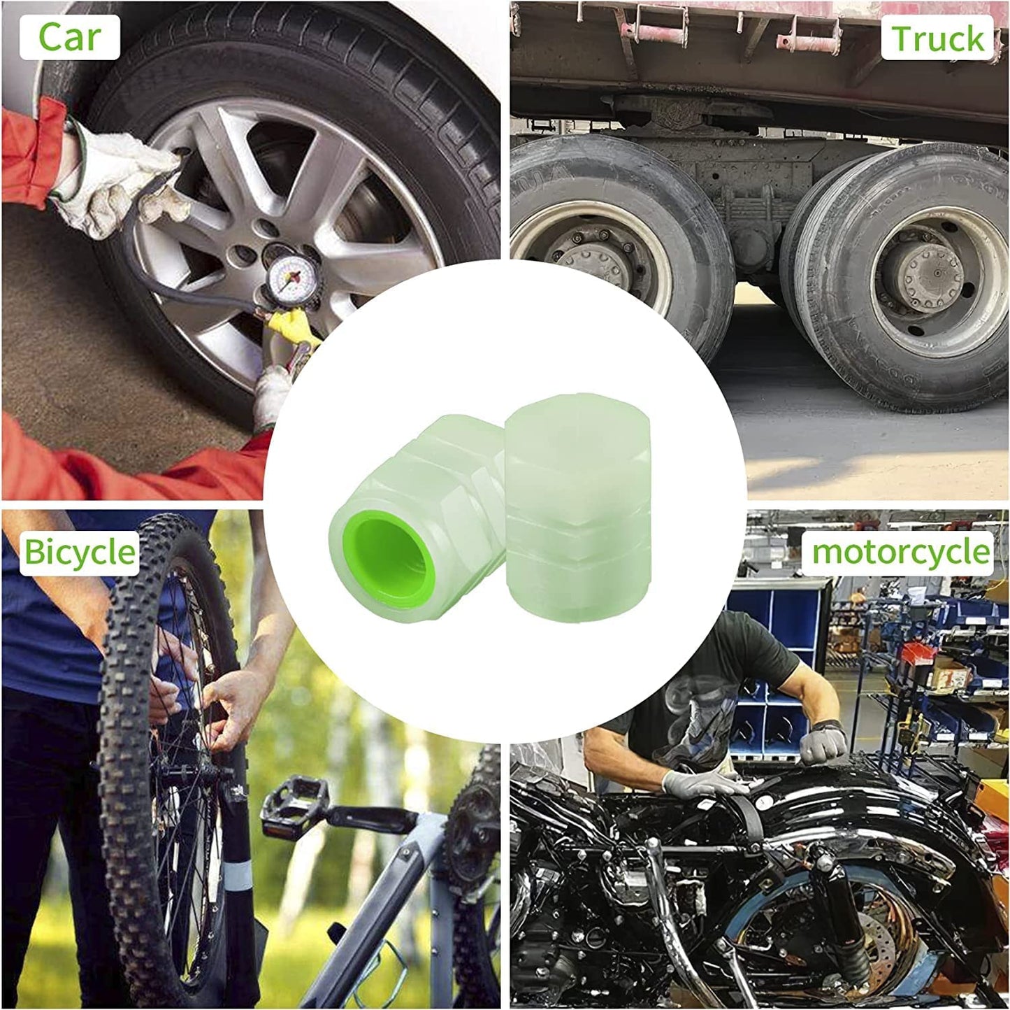 Luminous Tire Valve Caps β Glow-in-the-Dark Car Wheel Air Stem Covers (4 Pcs)