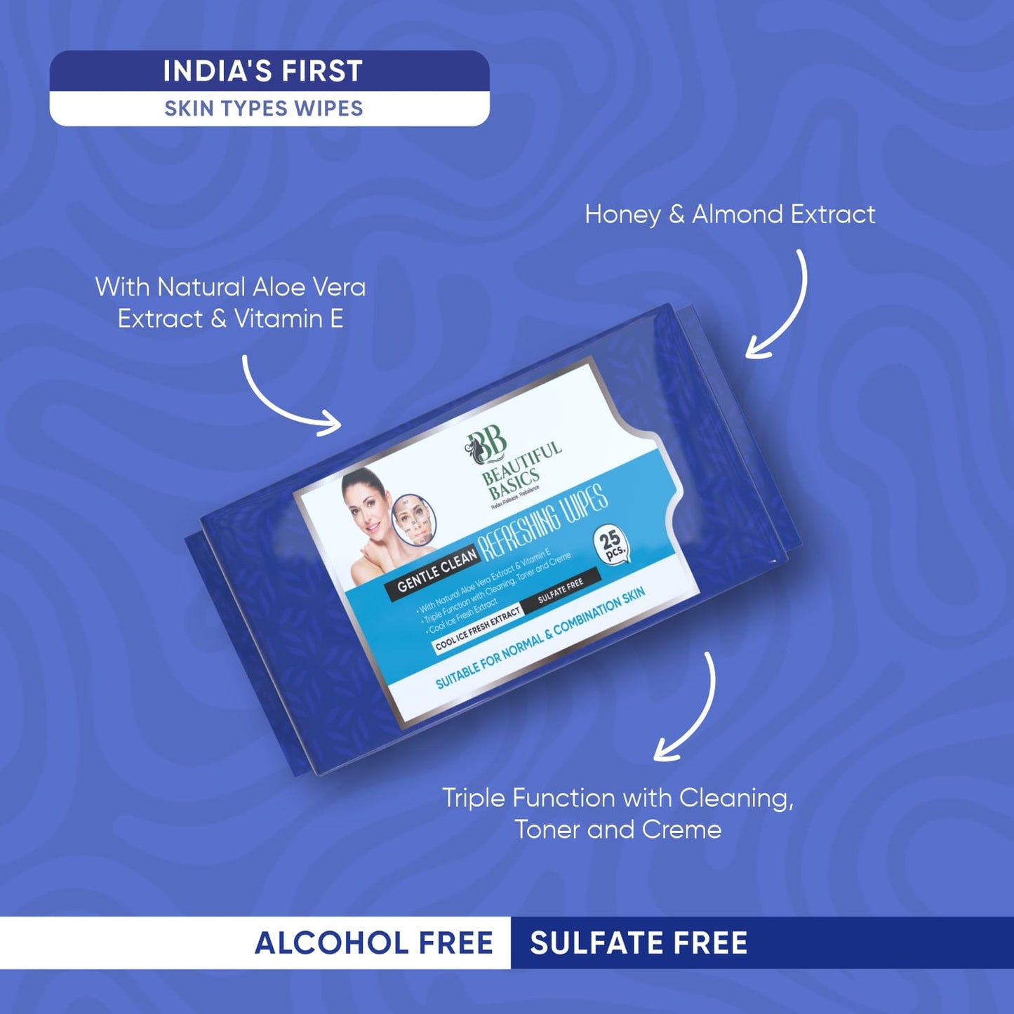 Beautiful Basics Dry Oily Sensitive Normal Skin Face Wipes (4 Pkts X 100 Pcs Wipes)