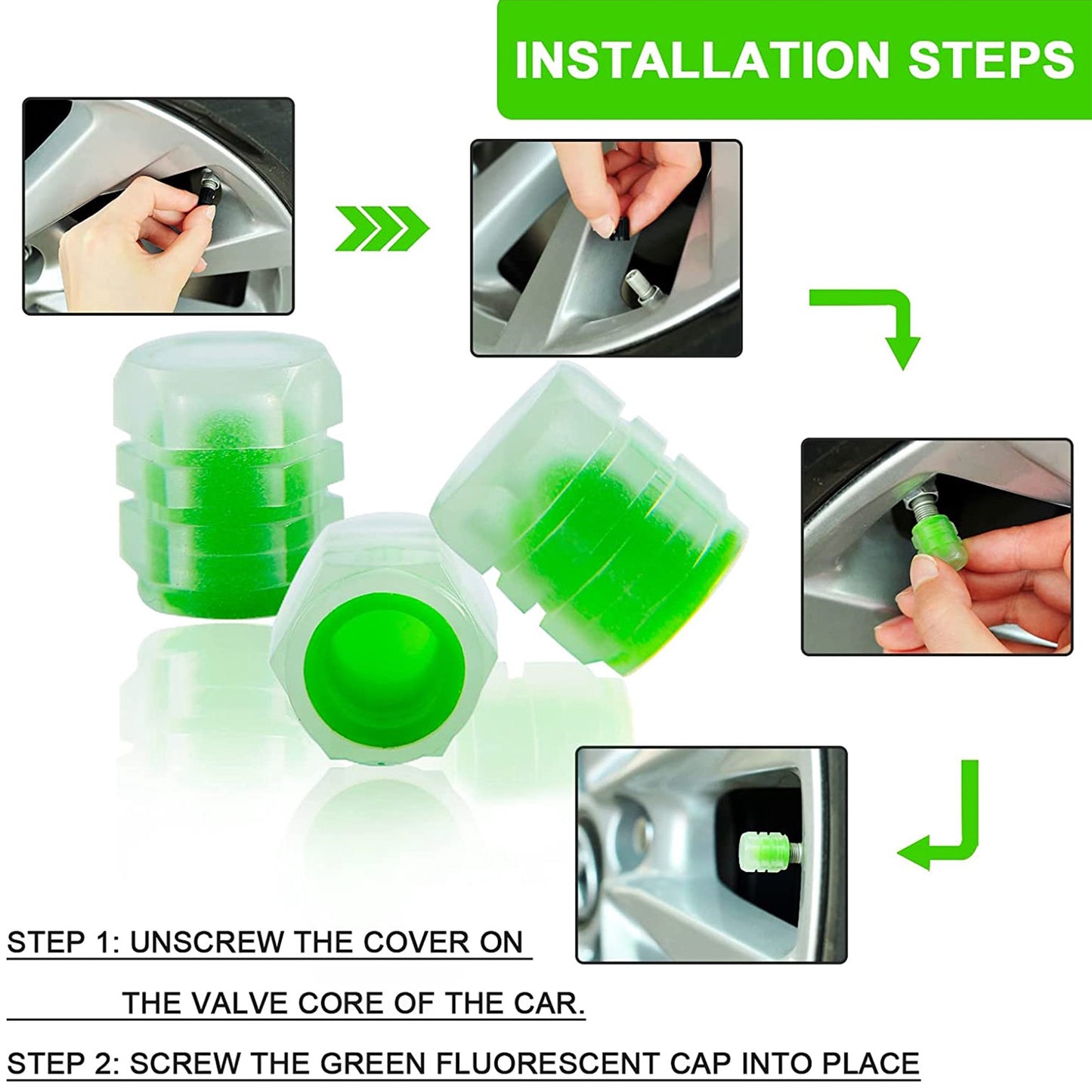 Luminous Tire Valve Caps β Glow-in-the-Dark Car Wheel Air Stem Covers (4 Pcs)