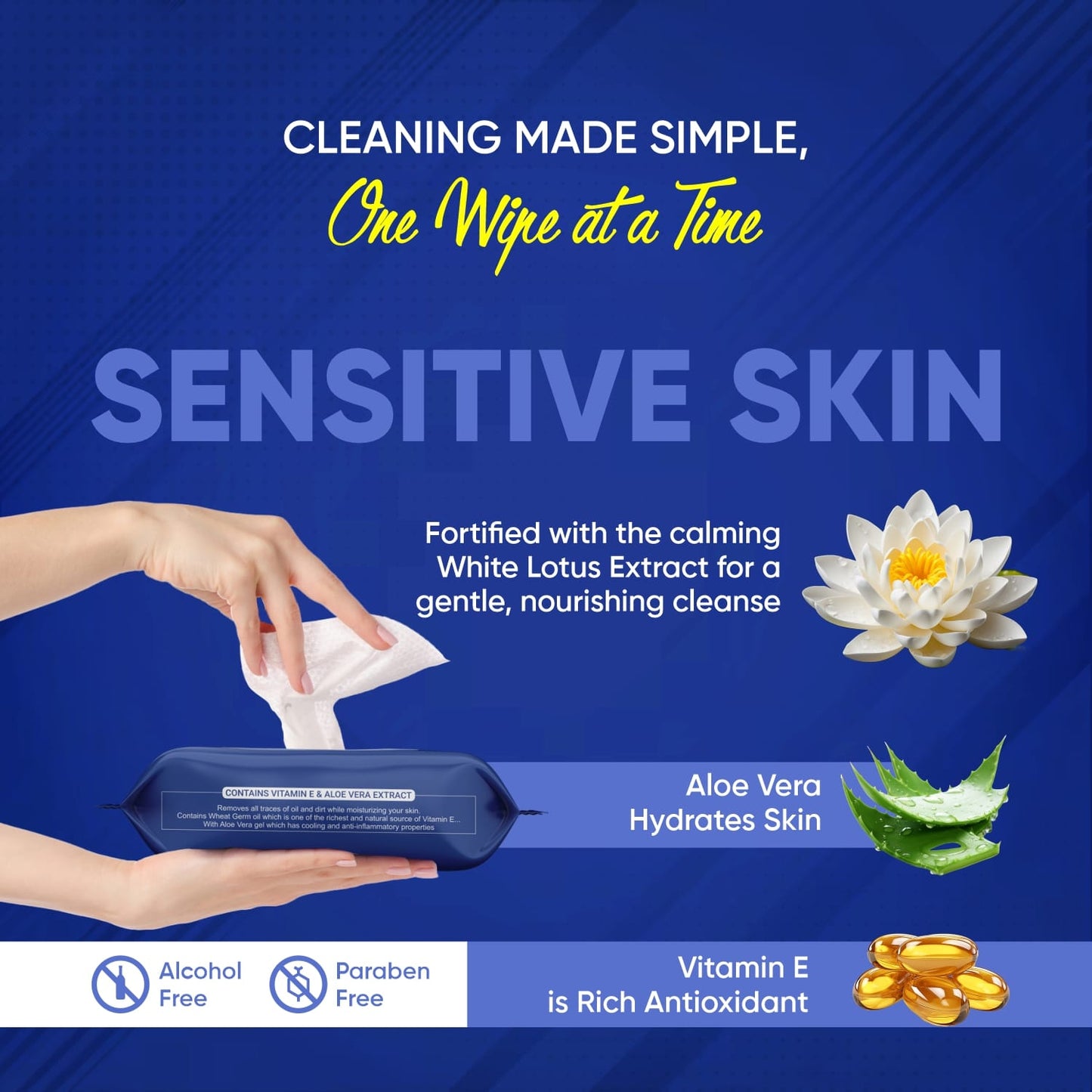 Refreshing Facial Wet Wipes – Alcohol-Free, Hydrating & pH-Balanced with Fruit Extracts – 25 Wipes