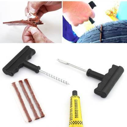 Tubeless Tyre Puncture Repair Kit โ Full Set with Nose Pliers & Rubber Cement