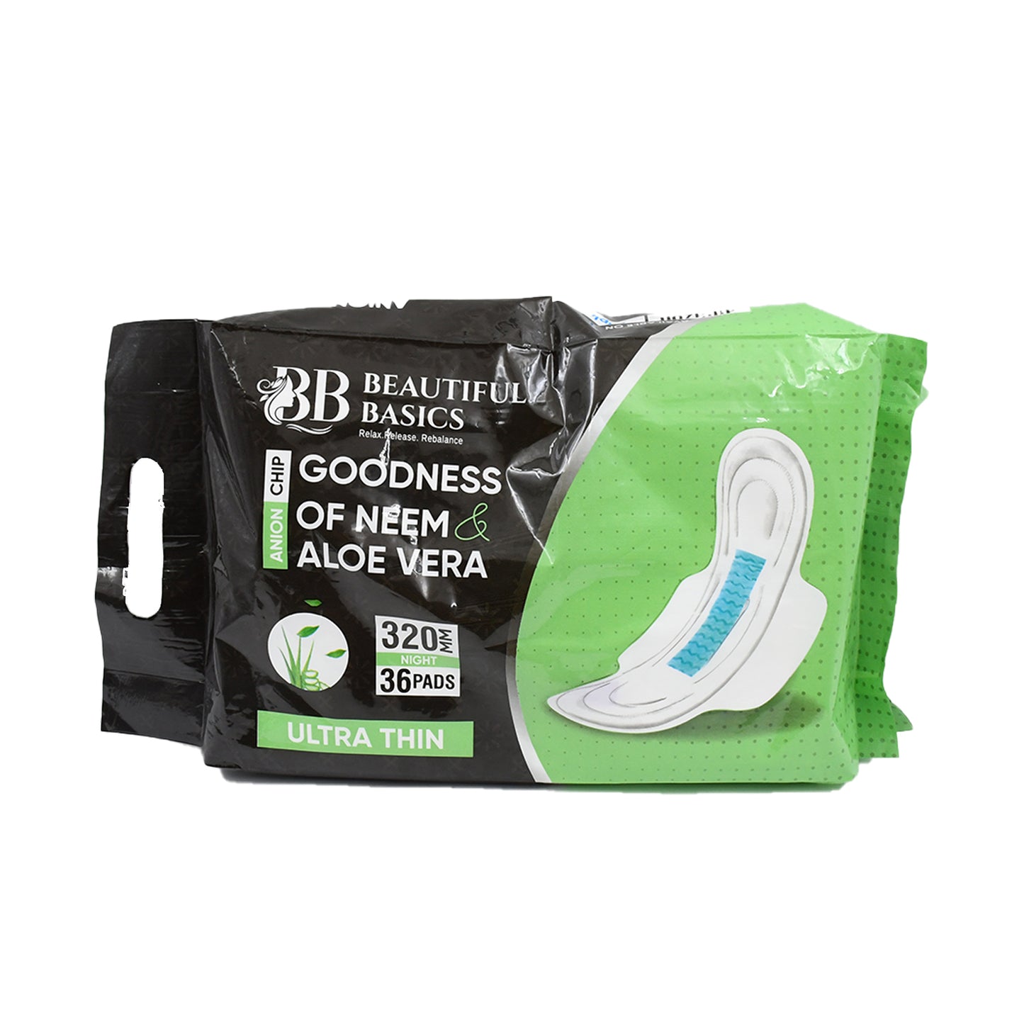 Neem & Aloe Vera Sanitary Pads – Ultra-Thin, 320mm with Anion Chip, 5X Absorbency – 36 Pads