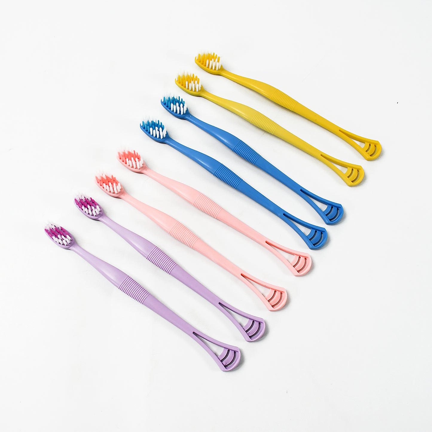 2-in-1 Toothbrush with Tongue Scraper – Soft Bristle, Long Handle (8-Piece Set)