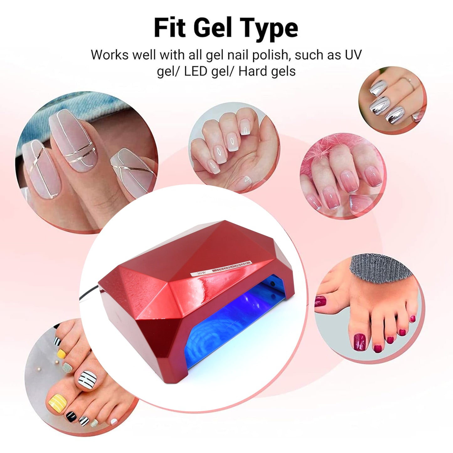 36W LED Nail Dryer – UV Gel Nail Polish Curing Lamp | Diamond Shape Design