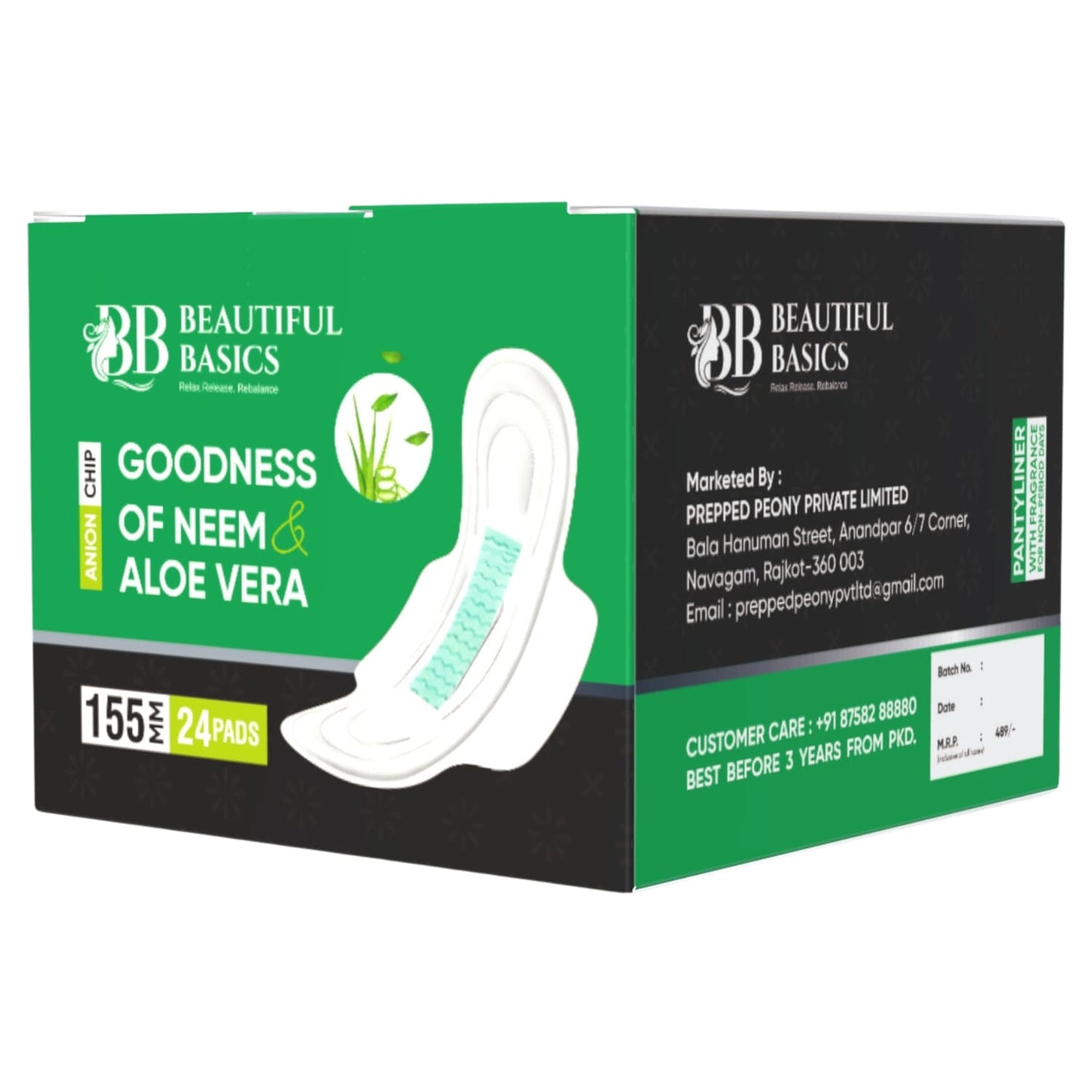 Ultra-Thin Sanitary Pads with Neem & Aloe Vera – 24 Pads, 155mm, Leak-Proof & Antibacterial Protection