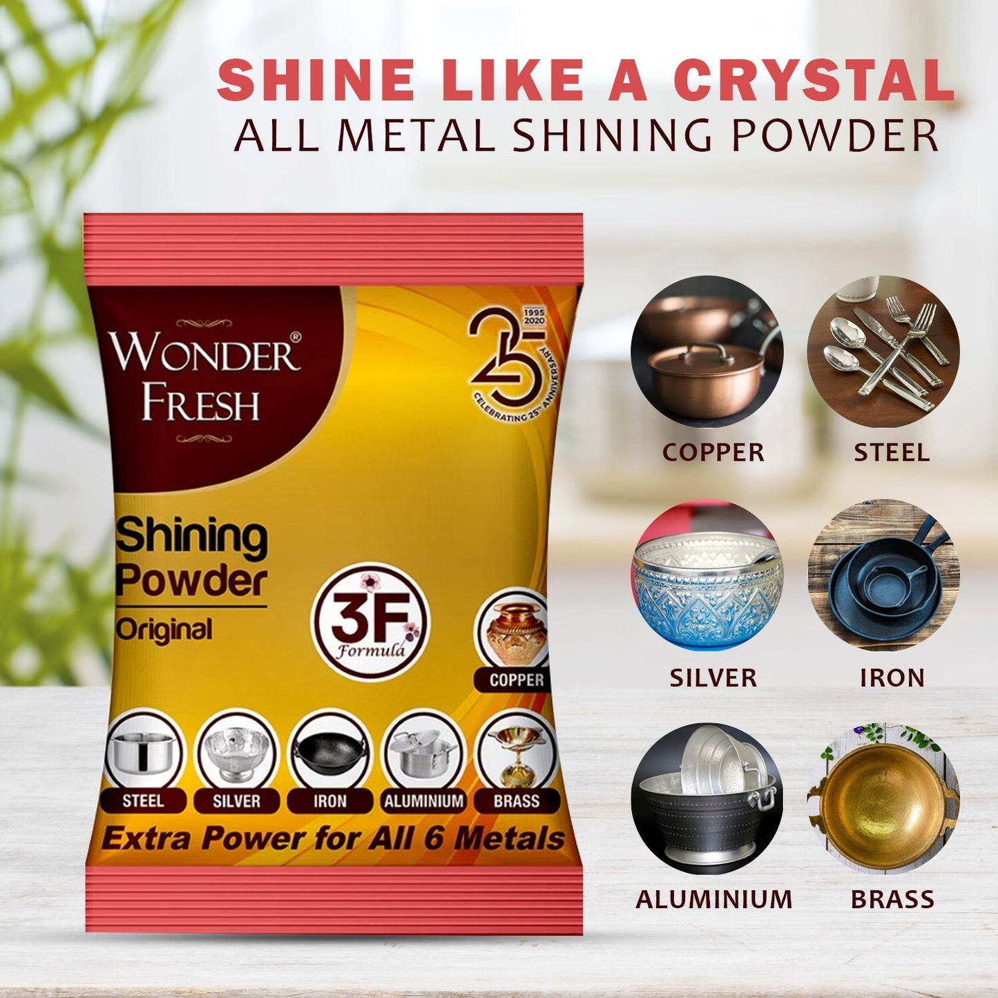 Shining Powder - Cleans & Polishes Copper, Brass, Silver, Aluminum, Iron & Steel – 200 gm - Chestore