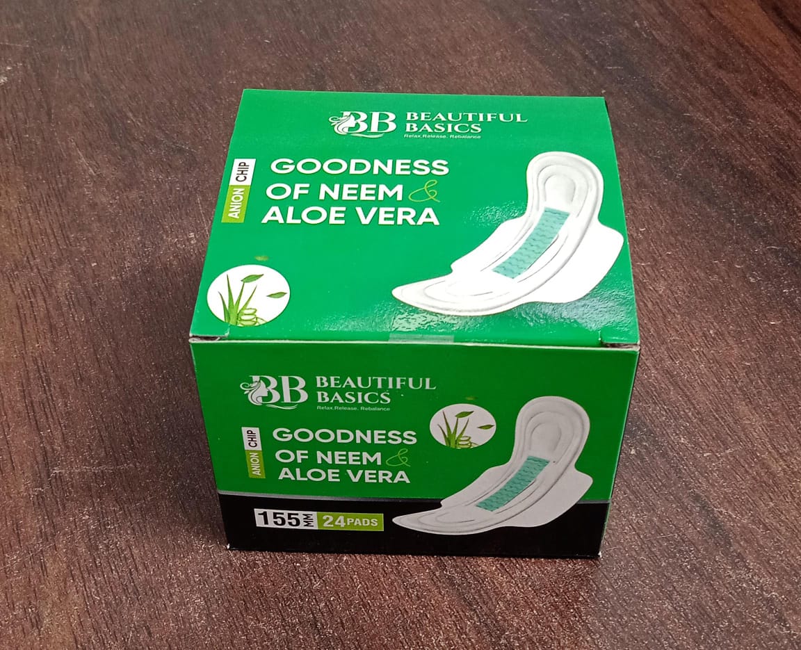 Ultra-Thin Sanitary Pads with Neem & Aloe Vera – 24 Pads, 155mm, Leak-Proof & Antibacterial Protection