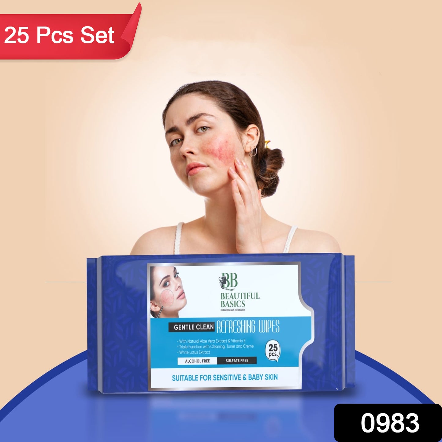 Refreshing Facial Wet Wipes – Alcohol-Free, Hydrating & pH-Balanced with Fruit Extracts – 25 Wipes