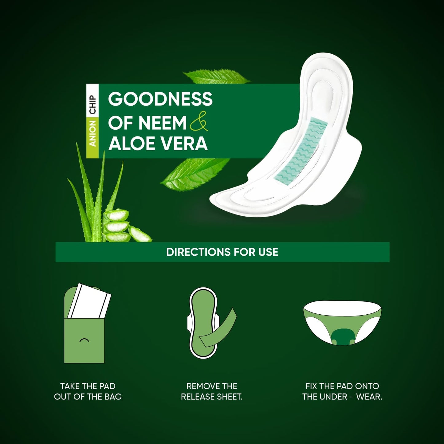 Neem & Aloe Vera Sanitary Pads – Ultra-Thin, 320mm with Anion Chip, 5X Absorbency – 36 Pads