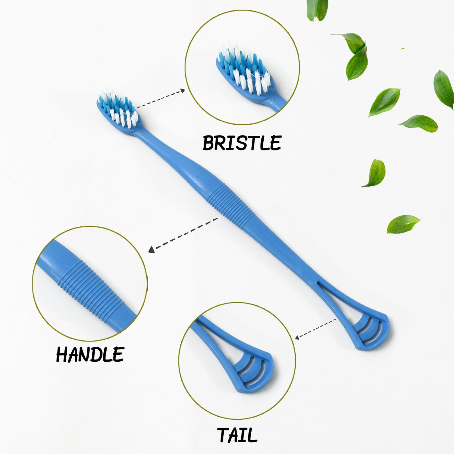 2-in-1 Toothbrush with Tongue Scraper – Soft Bristle, Long Handle (8-Piece Set)