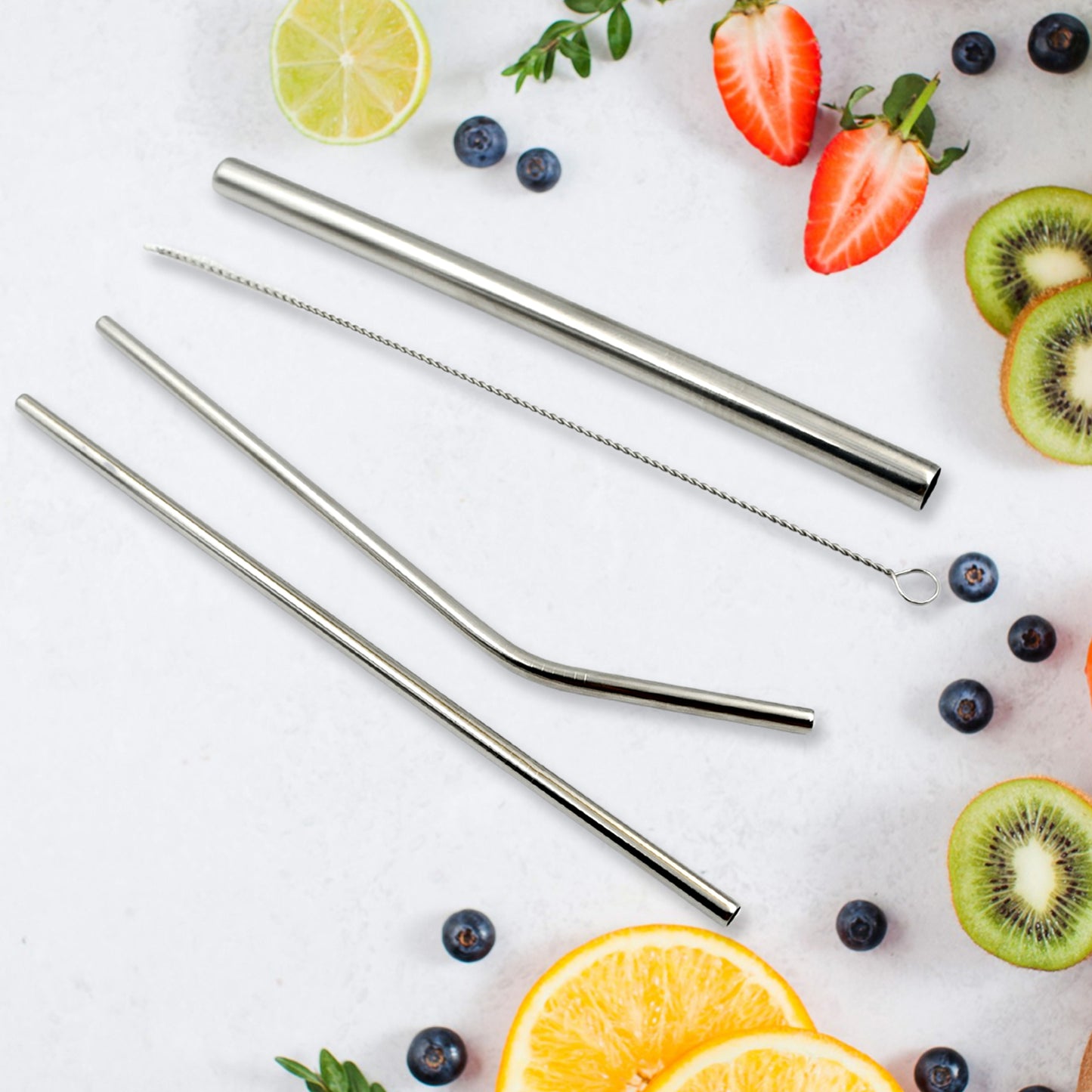 Reusable Stainless Steel Straws Set – 4 PCS Metal Drinking Straws with Travel Case & Cleaning Brush (Eco-Friendly)