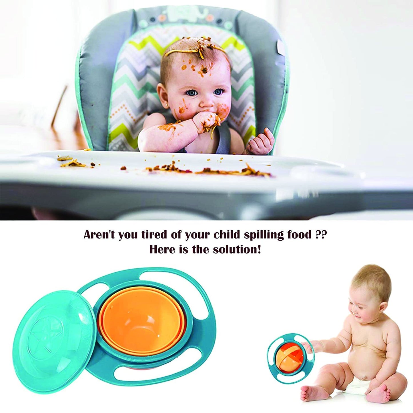 360° Rotating Gyro Bowl | Non-Spill Toddler Feeding Bowl for Mess-Free Meals