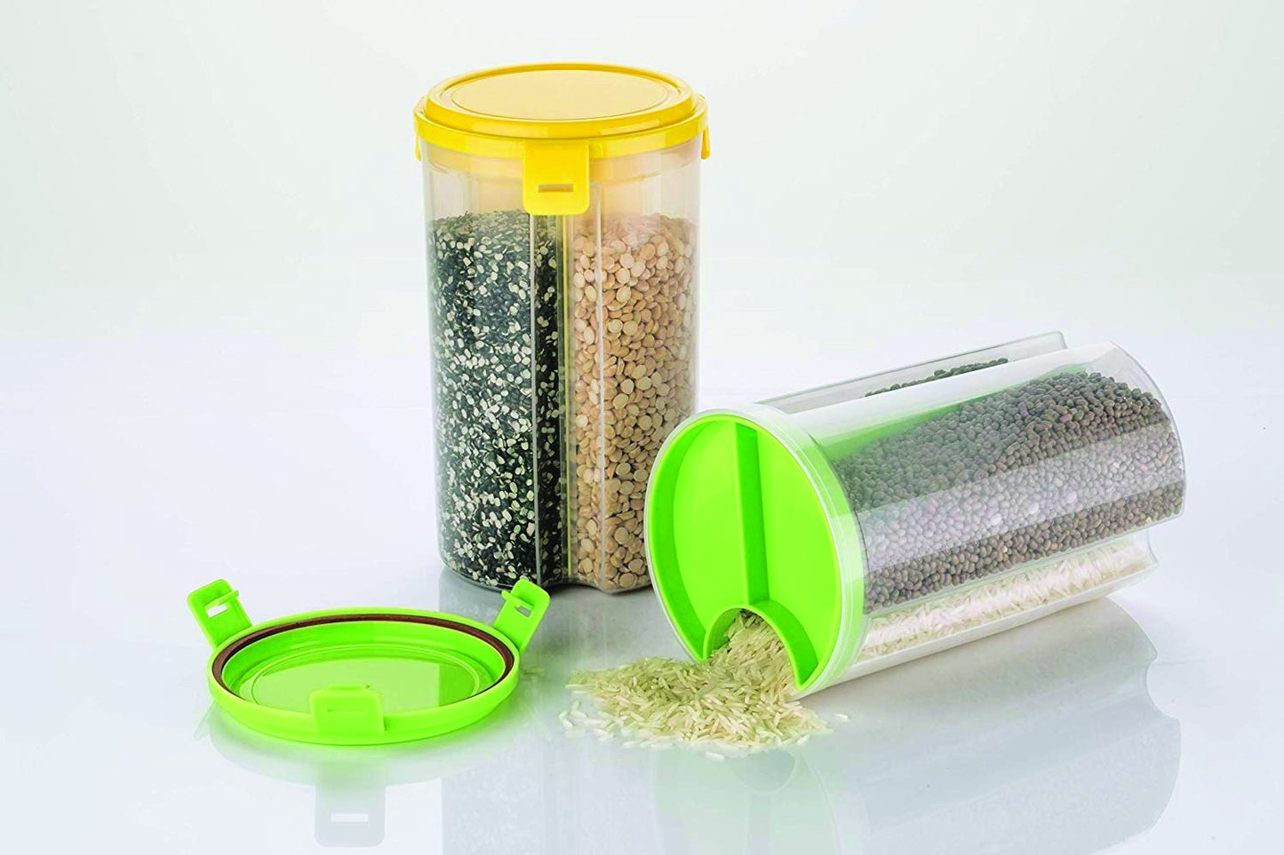 3-in-1 Transparent Airtight Storage Dispenser Container | Multi-Compartment Food Organizer
