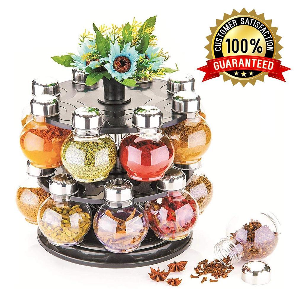 Multipurpose Revolving Plastic Spice Rack Set – 16-Piece Spice Organizer for Kitchen