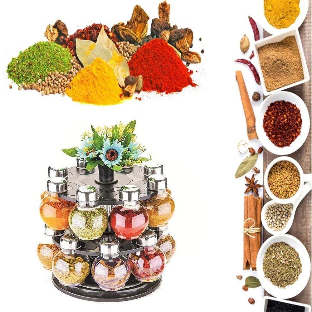 Multipurpose Revolving Plastic Spice Rack Set – 16-Piece Spice Organizer for Kitchen