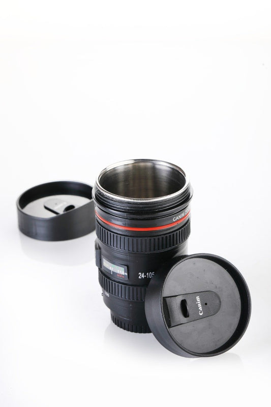 Camera Lens Shaped Coffee Mug Flask with Lid | Unique Drinkware for Photography Lovers