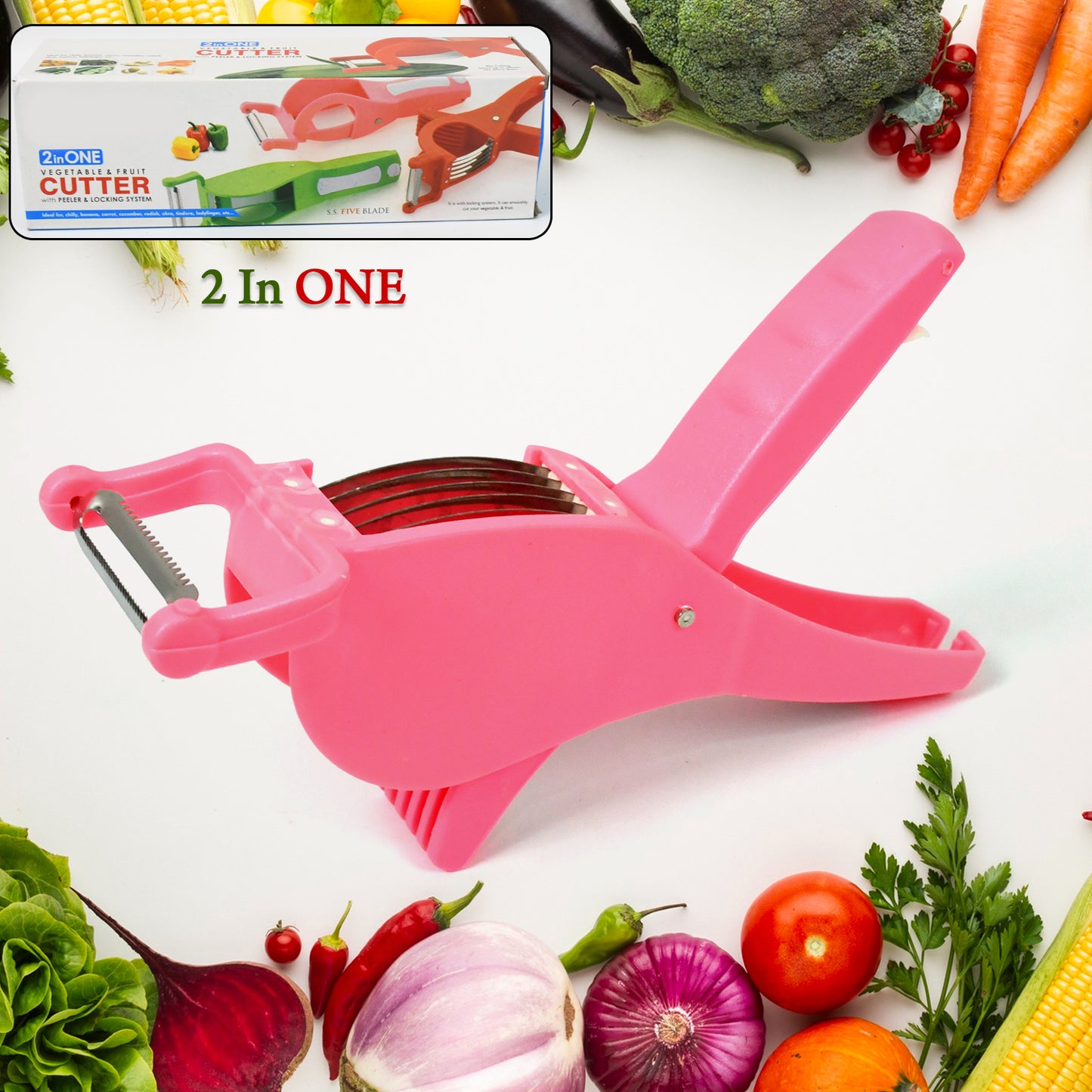 🥕 2-in-1 Multi-Functional Vegetable & Fruit Cutter with Peeler (5 Blades)