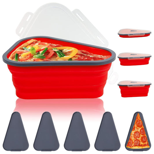 Reusable Pizza Storage Containers with 5 Microwavable Serving Trays | Expandable & Adjustable Silicone Pizza Packing Container