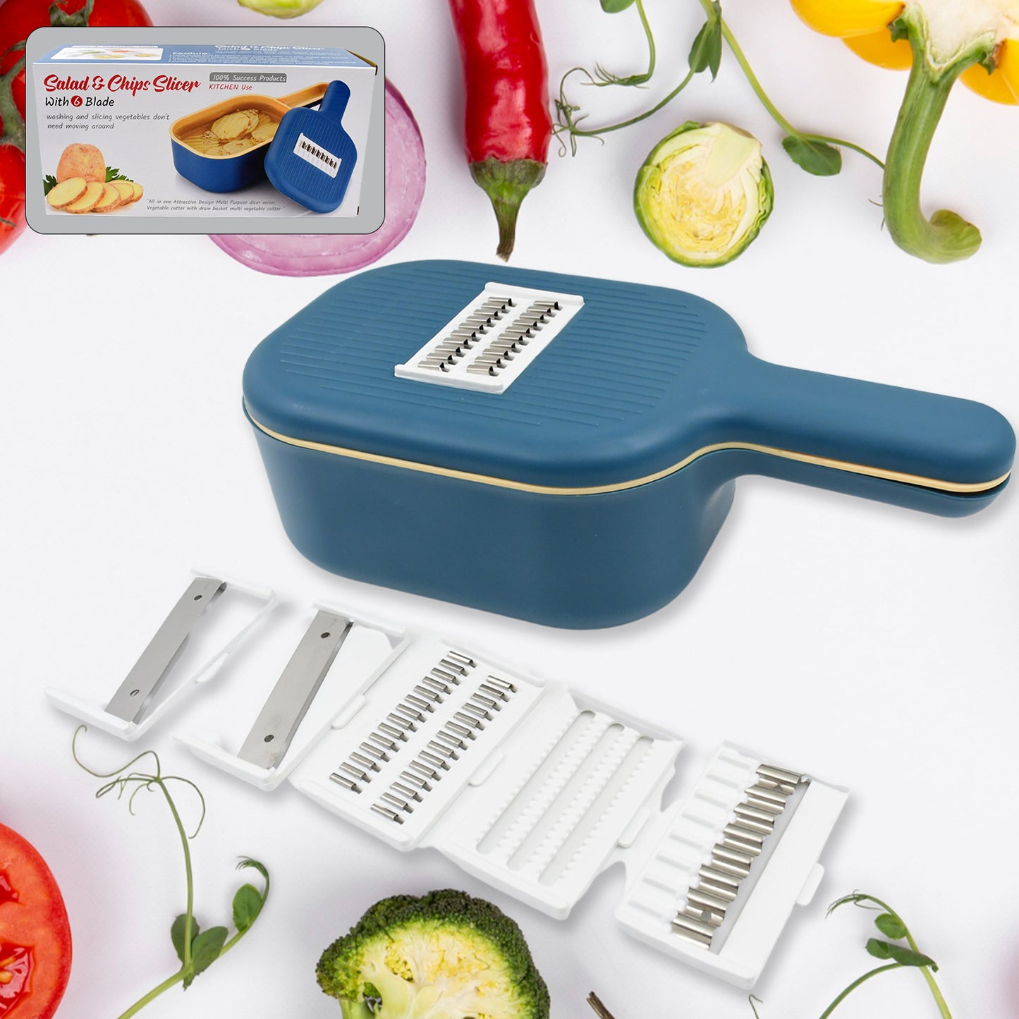 6-in-1 Vegetable Slicer & Cutter with Container | Kitchen Tool