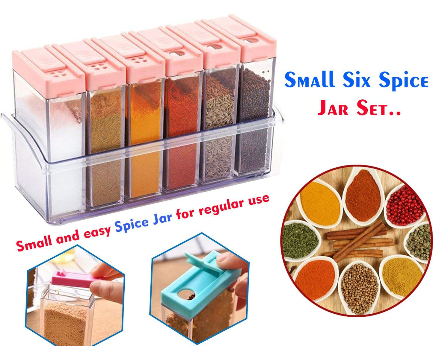 6-Piece Plastic Spice Jars Set – Multicolour, 14x22x8cm for Convenient Storage