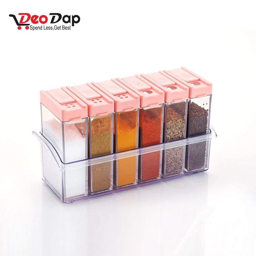 6-Piece Plastic Spice Jars Set – Multicolour, 14x22x8cm for Convenient Storage