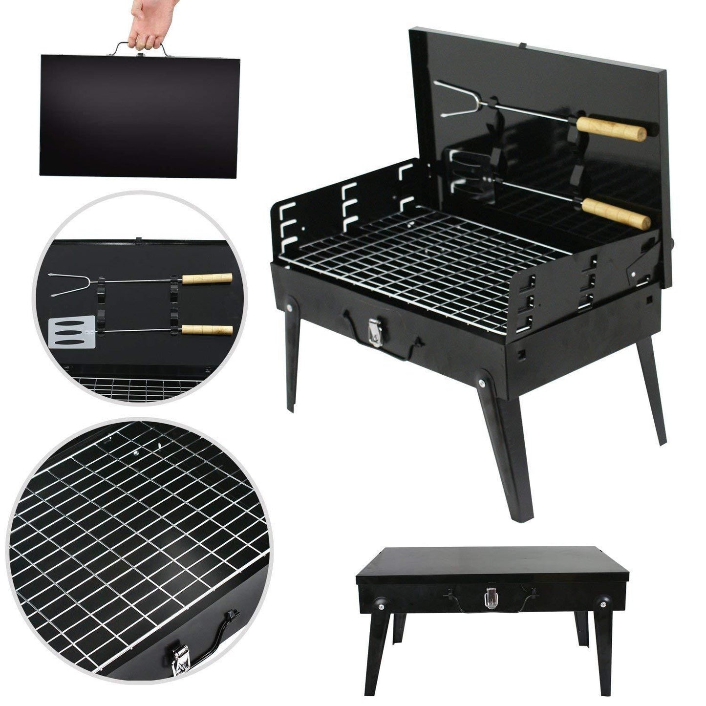 125 Stainless Steel Briefcase Style Barbecue Grill Toaster (Medium Black) - Chestore