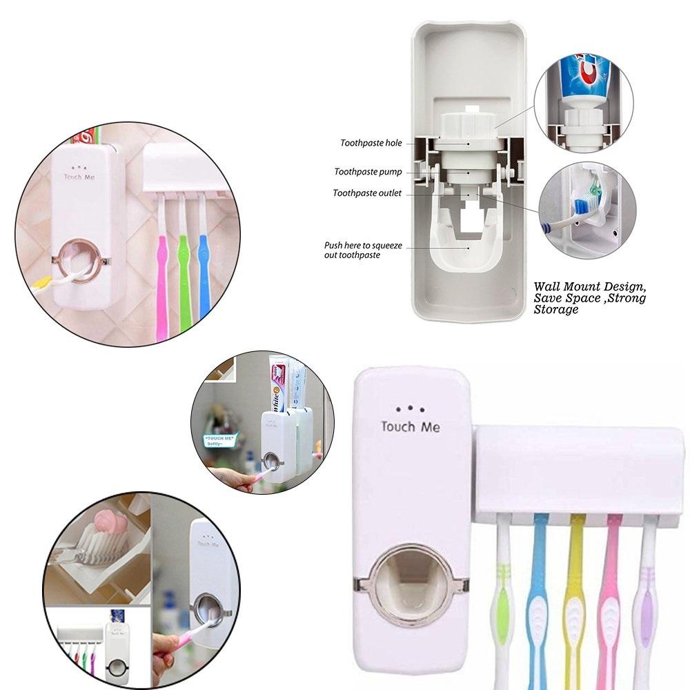 Toothpaste Dispenser & Tooth Brush Holder – Sleek Bathroom Organizer