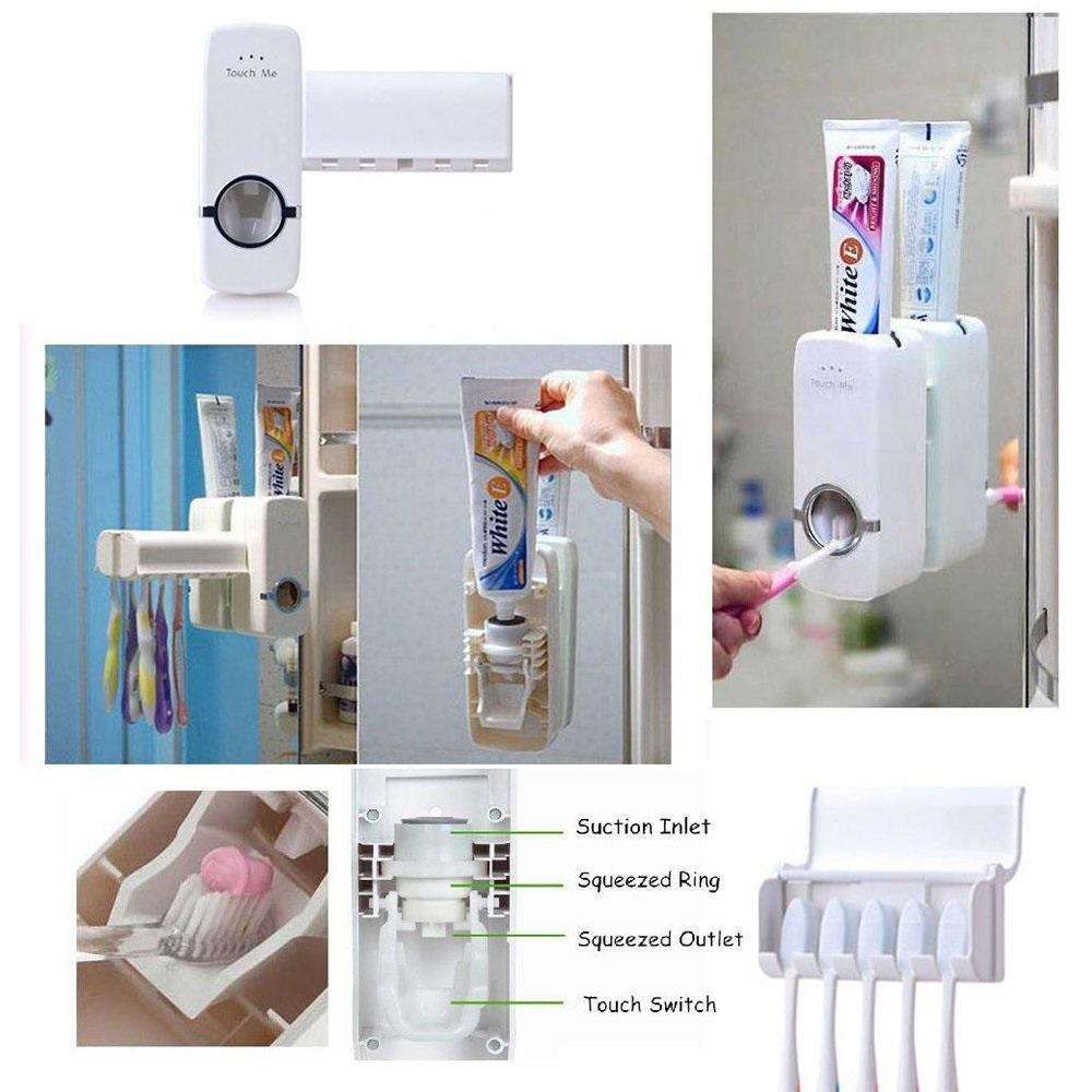 Toothpaste Dispenser & Tooth Brush Holder – Sleek Bathroom Organizer