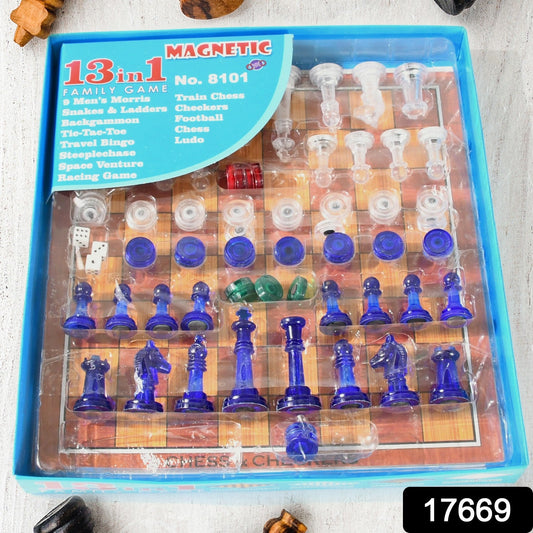 17669 13 In 1 Family Board Game Chess Snakes Ladders Ludo Tic - tac - toe Checkers Travel Bingo Football Space Venture Steeplechase Set For Kids - Chestore