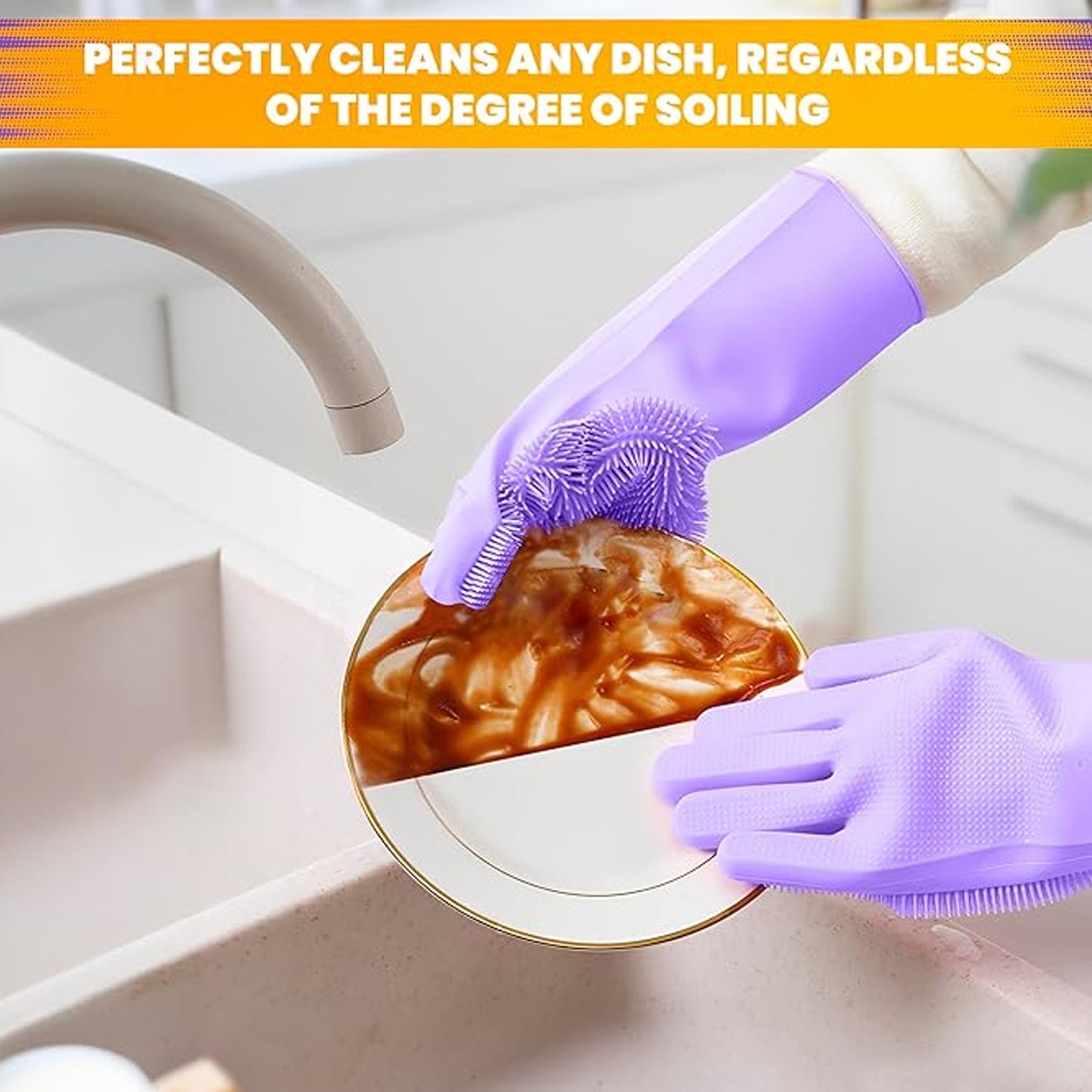 Dishwashing Gloves with Scrubber | Reusable Silicone Cleaning Gloves for Kitchen, Bathroom & Pet Grooming